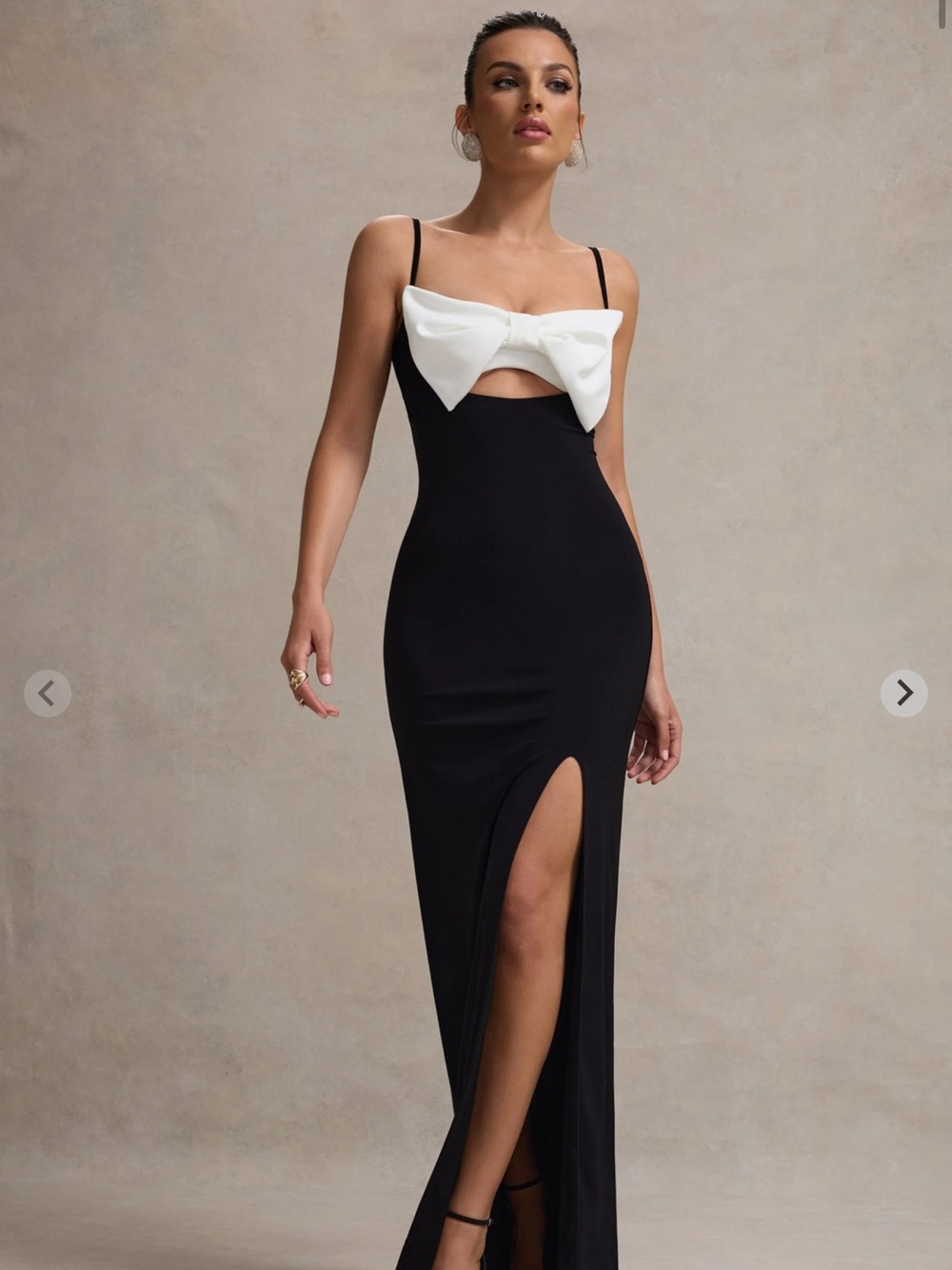 Club L London Black Maxi Dress with White Bow Accent - Picture 3 of 3